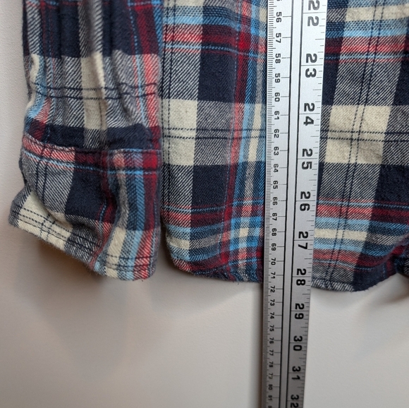 Denim & Flower Flannel Collection Plaid Button Down Blue Red White Mens Slim M - Picture 6 of 8